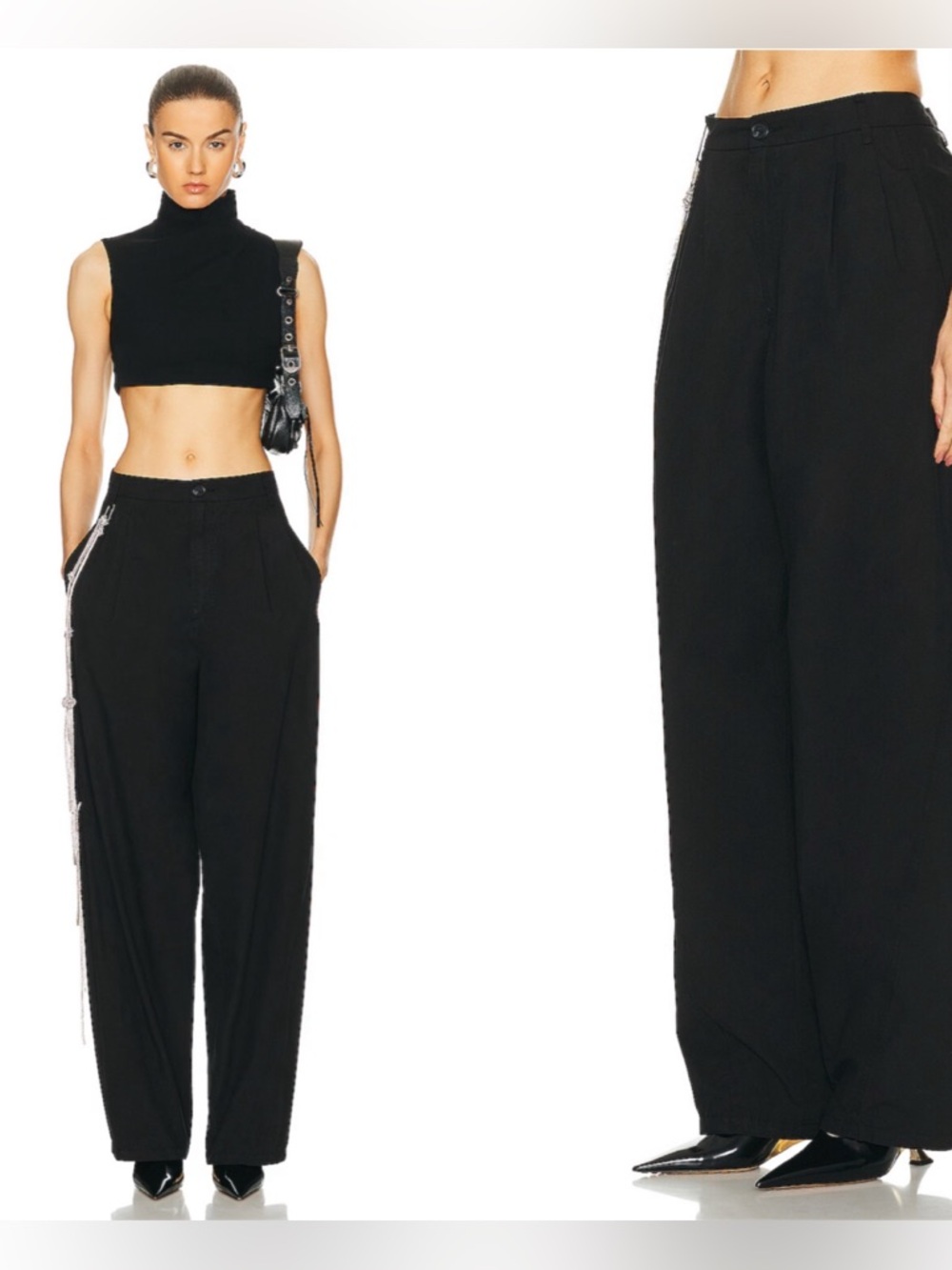 DARKPARK Phebe Crystal Chain Adorned Wide Leg Pant in Black IT 36 NWT